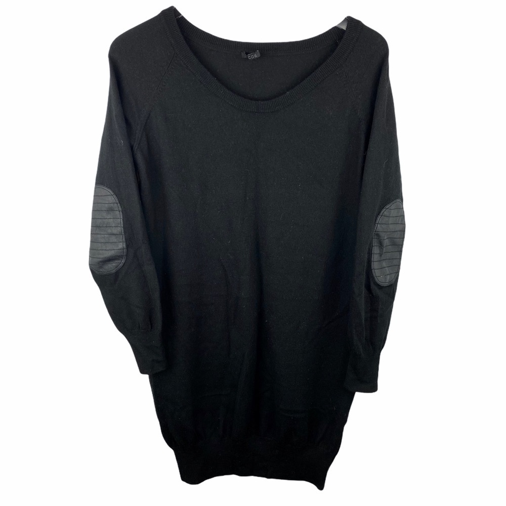 COS Black Sweater Dress Leather Elbow Patch Belt Medium